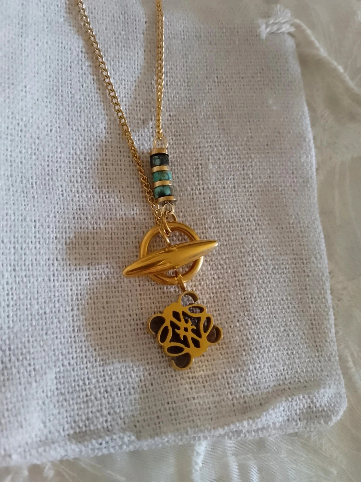 Golden bohemian necklace with African turquoise stones – photo 3